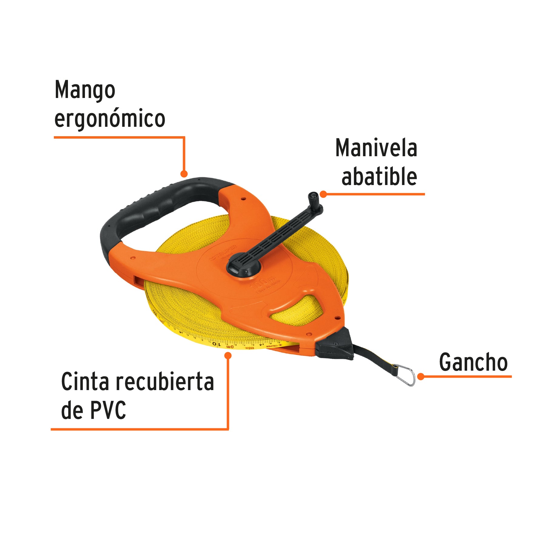 Cinta larga fibra de vidrio, tipo cruceta, 100 m, metálica