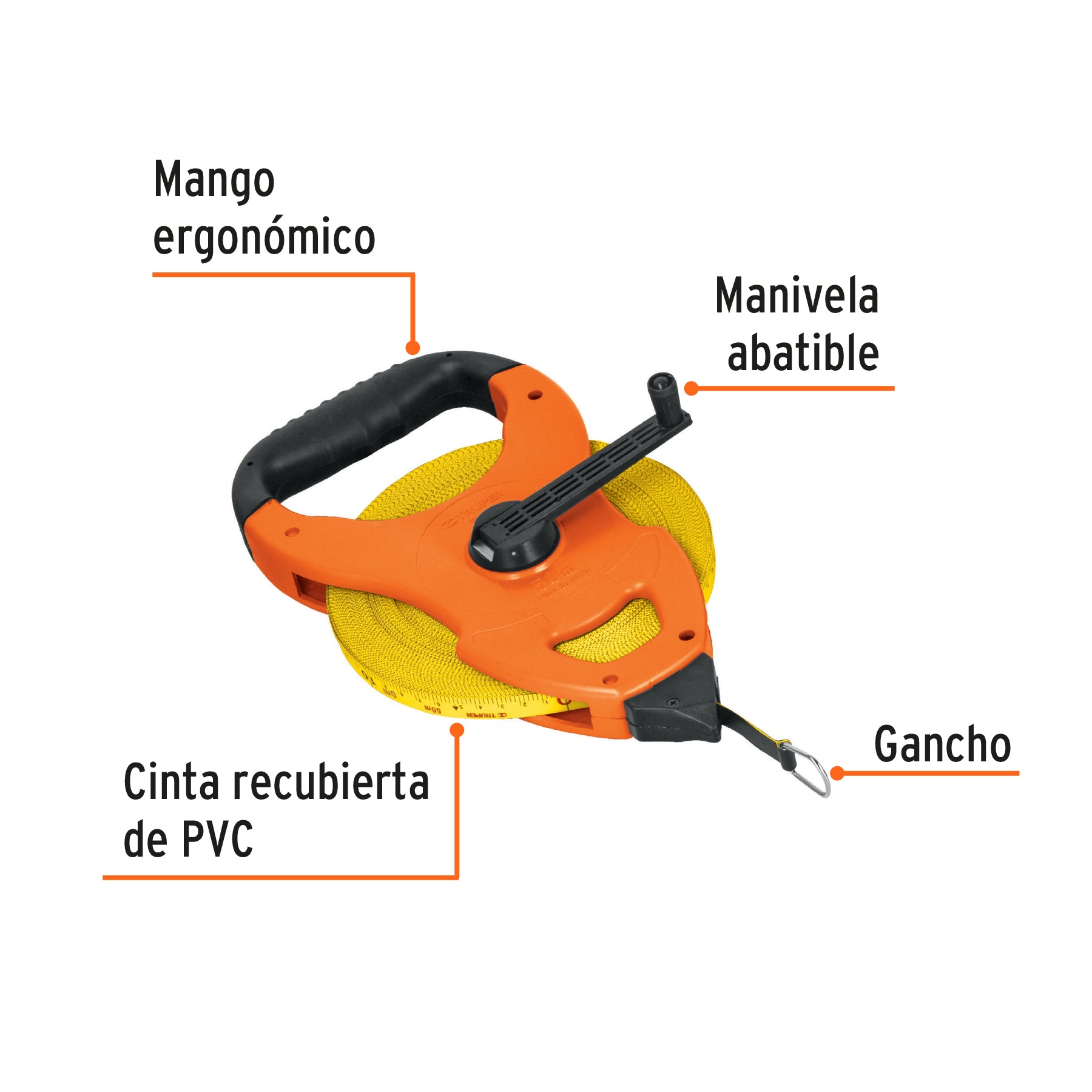 Cinta larga fibra de vidrio, tipo cruceta, 50 m, metálica