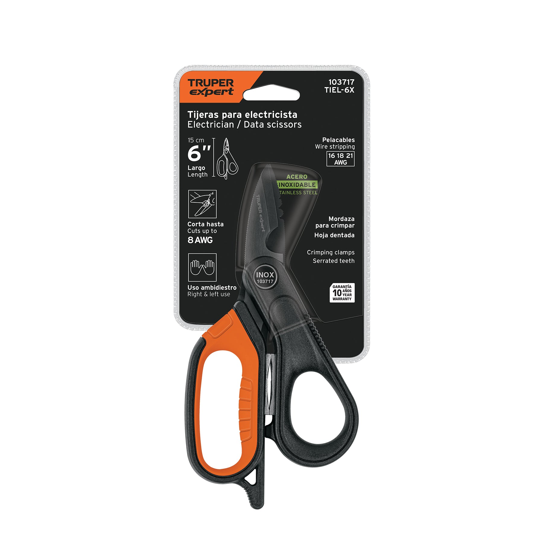 Tijera para electricista, 6', acero inox, oxido negro, EXPER