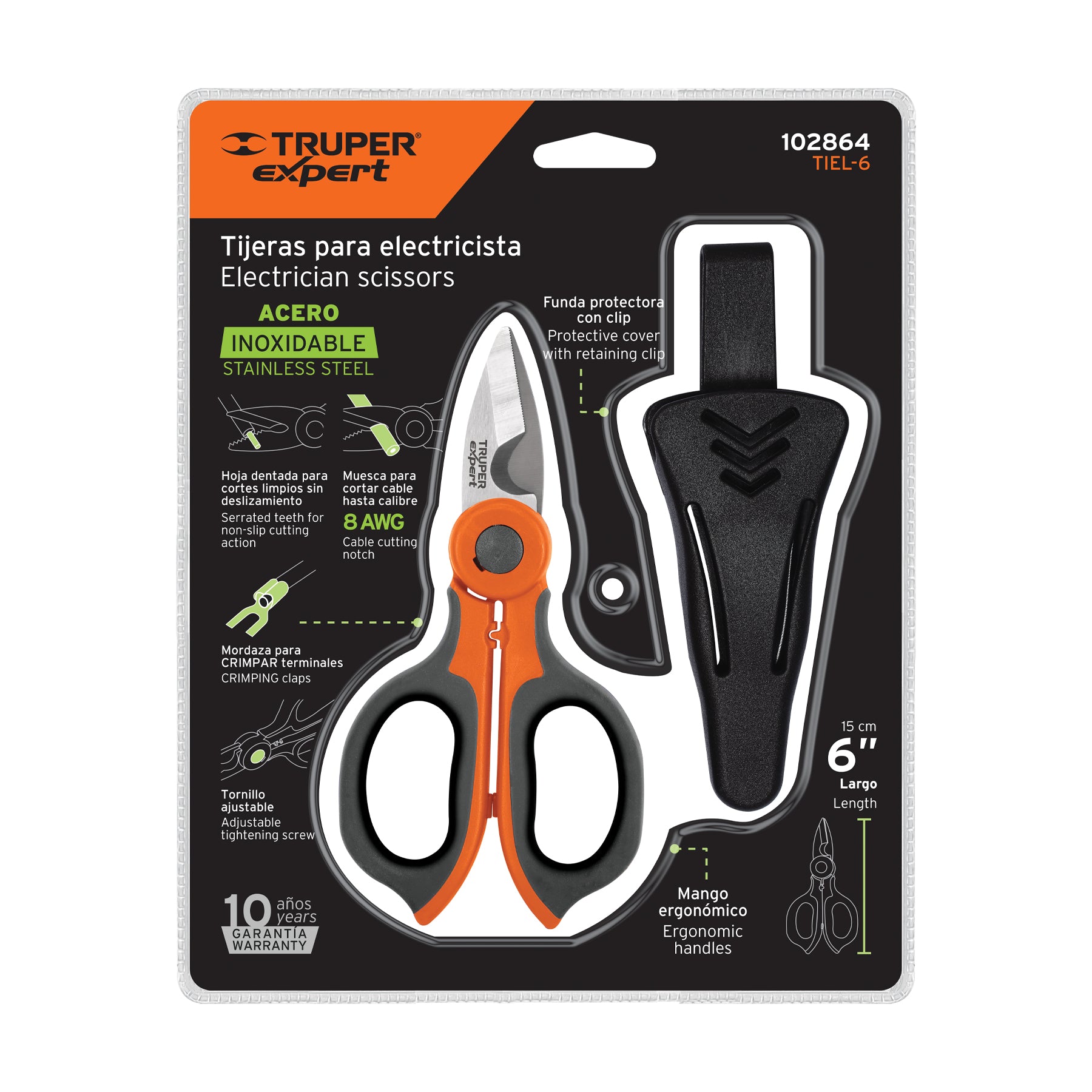 Tijera 6' de acero inoxidable para electricista, Expert
