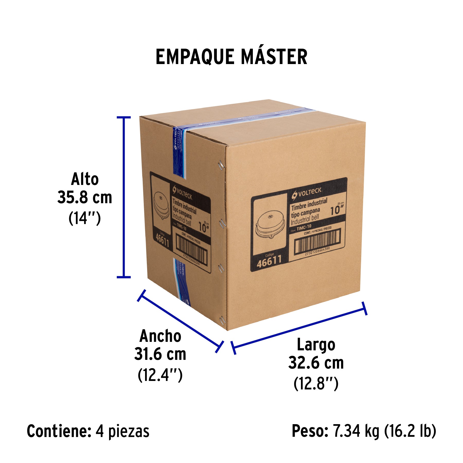 Timbre tipo campana, 10", Volteck