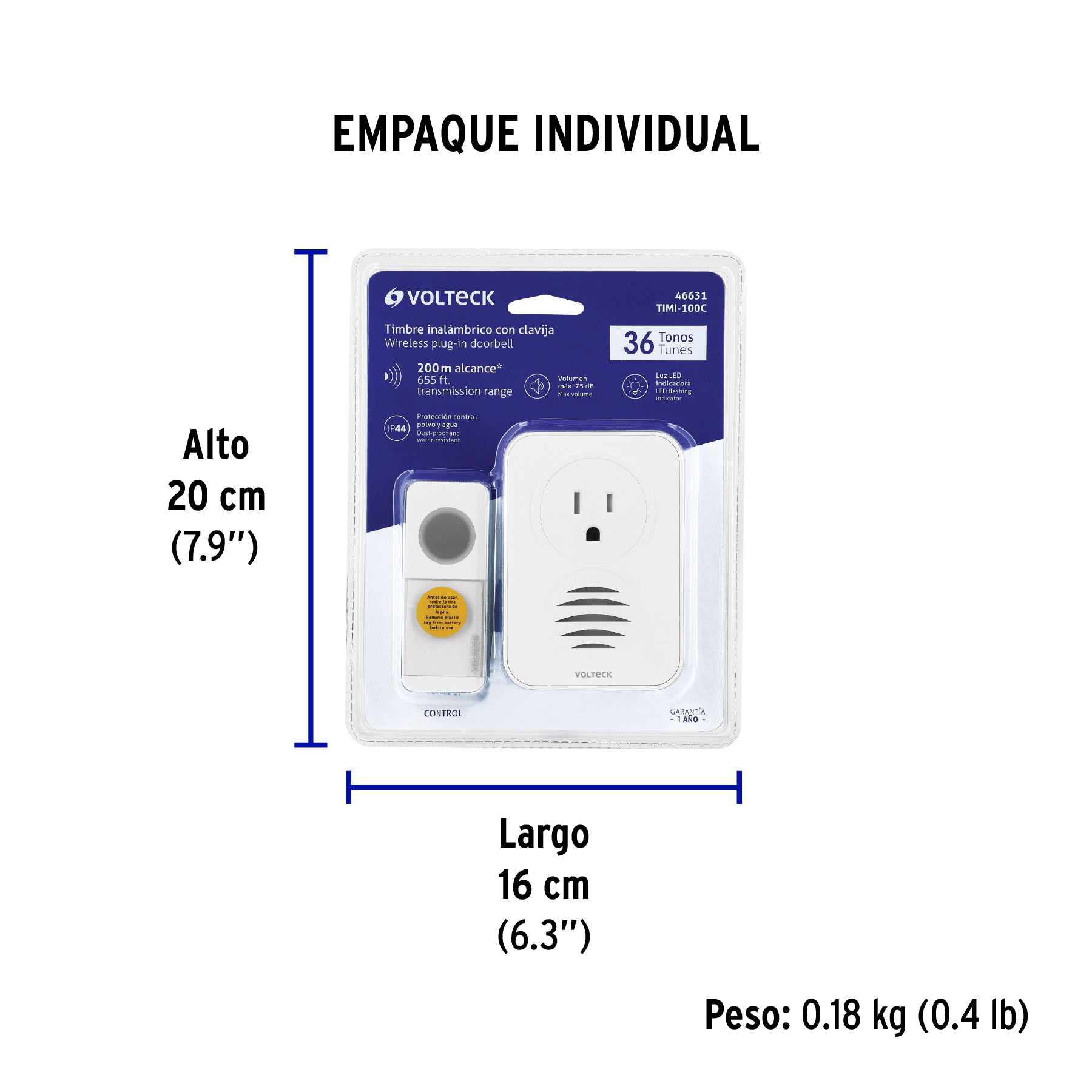 Timbre inalámbrico con clavija, alcance de 50 m.
