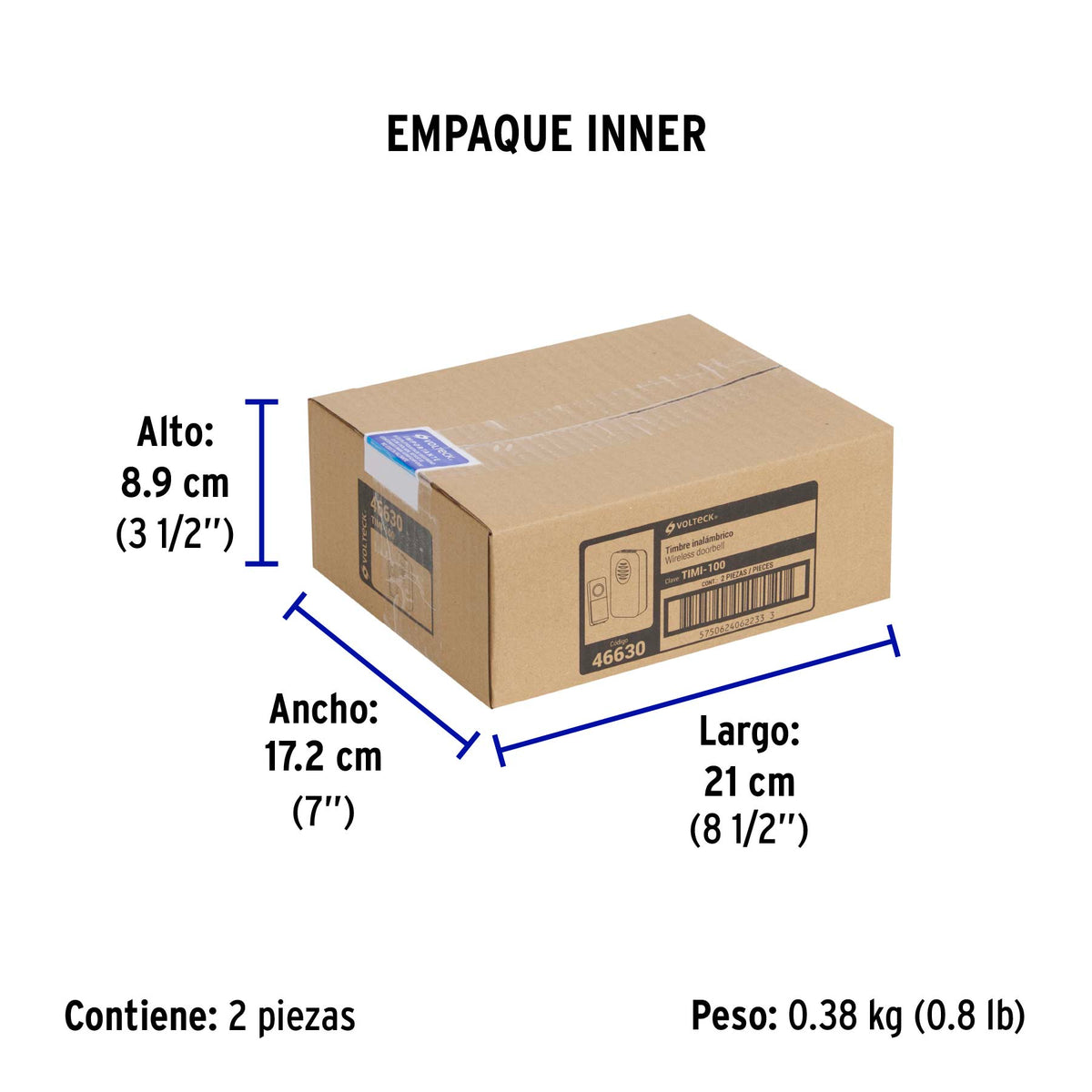 Timbre inalámbrico, 1 control, alcance de 50 m.