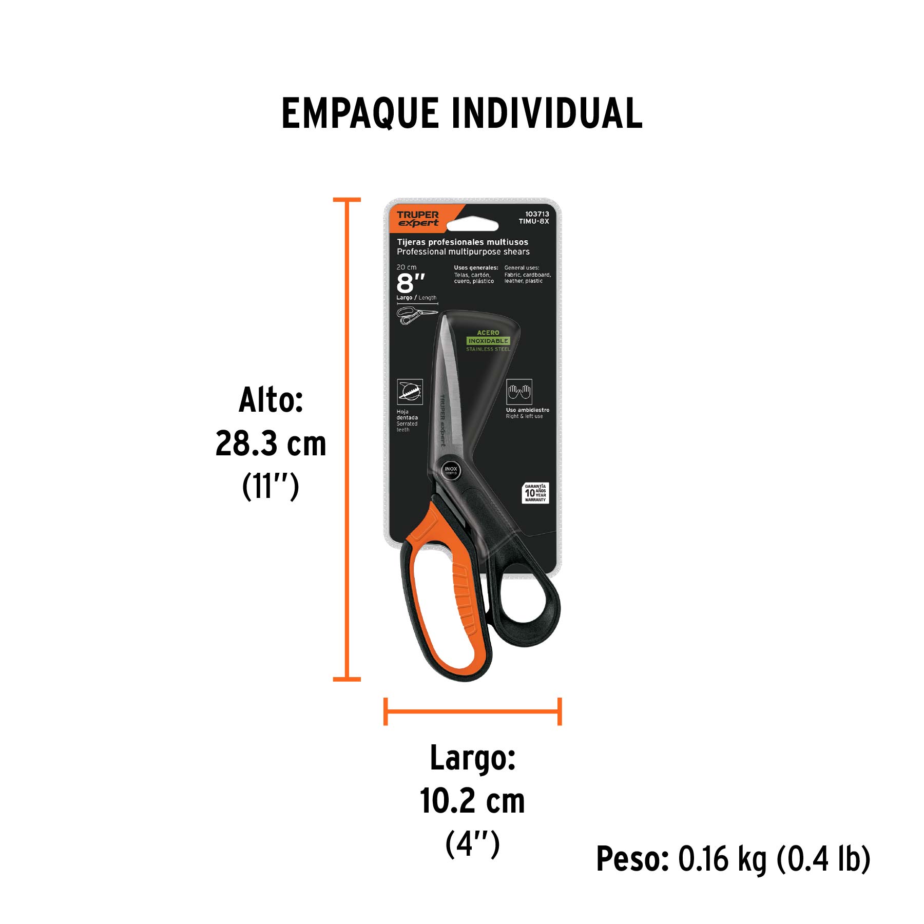 Tijera 8' multiusos de acero inox, profesional, EXPERT