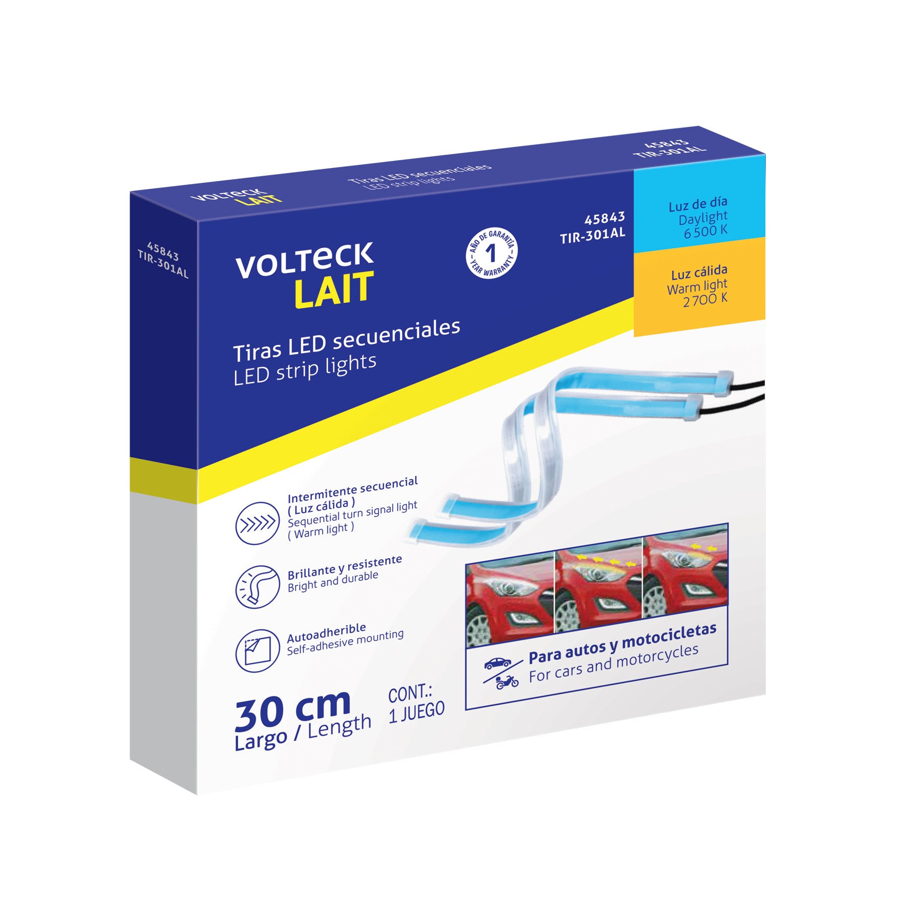 Par de Tiras LED secuenciales para auto 30cm blanco- amarill