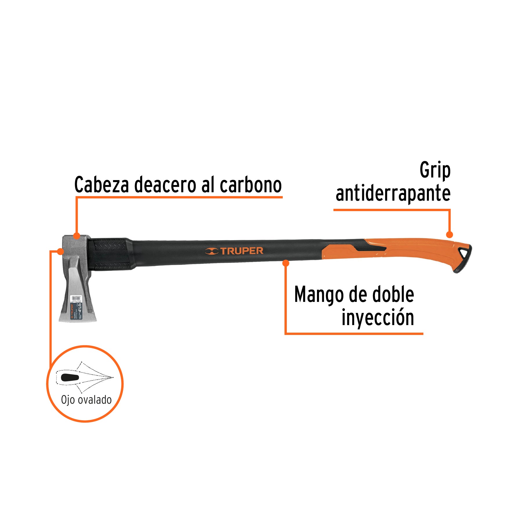 Hacha para rajar madera 4.5 lb, mango fibra de vidrio 34'