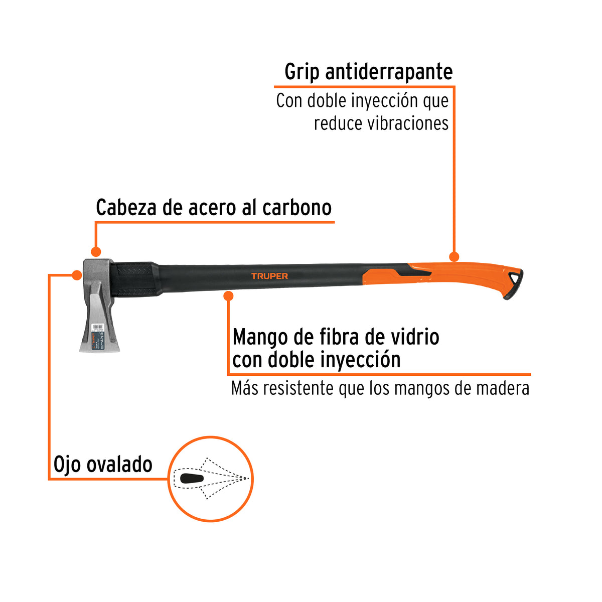 Hacha para rajar madera 4.5 lb, mango fibra de vidrio 34'