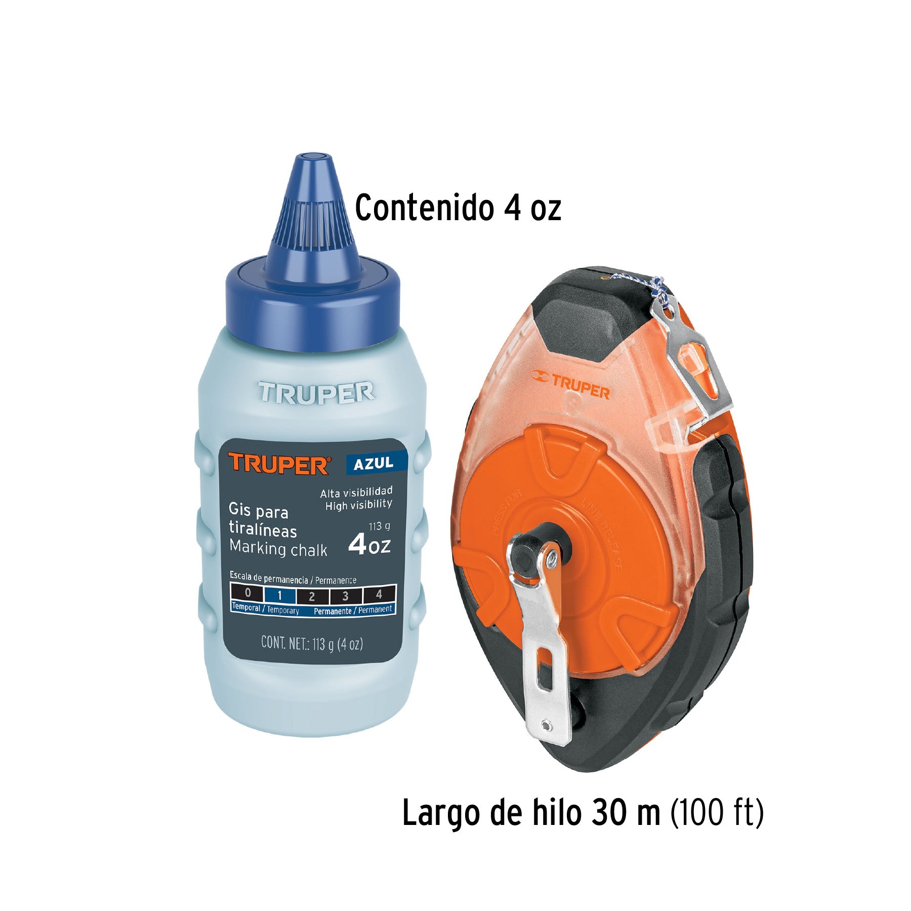 Tiralíneas 100 ft, cuerpo plástico, incluye gis