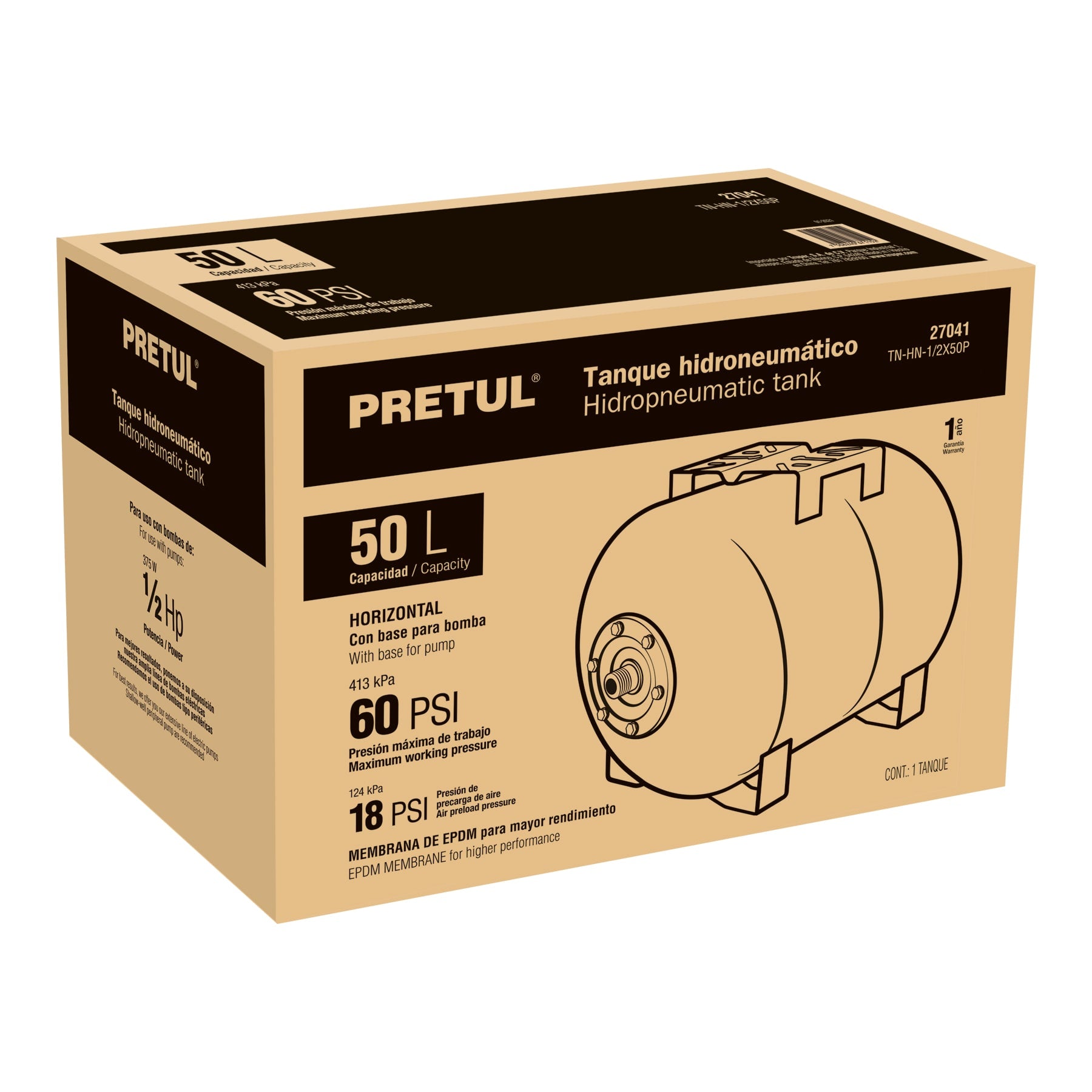 Tanque para bomba hidroneumática HIDR-1/2X50, Pretul