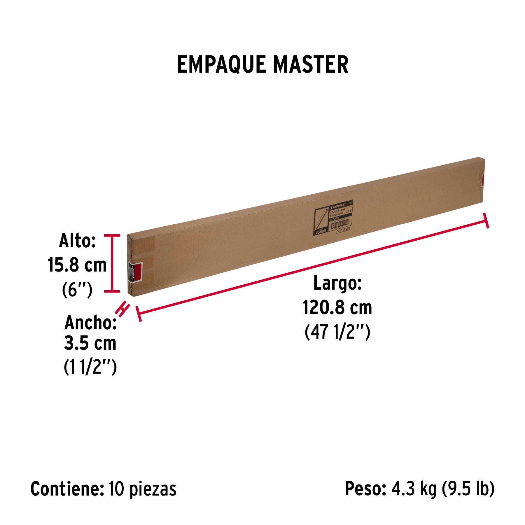 Tubo ovalado de 1.2 m en acero cromado para closet, Hermex