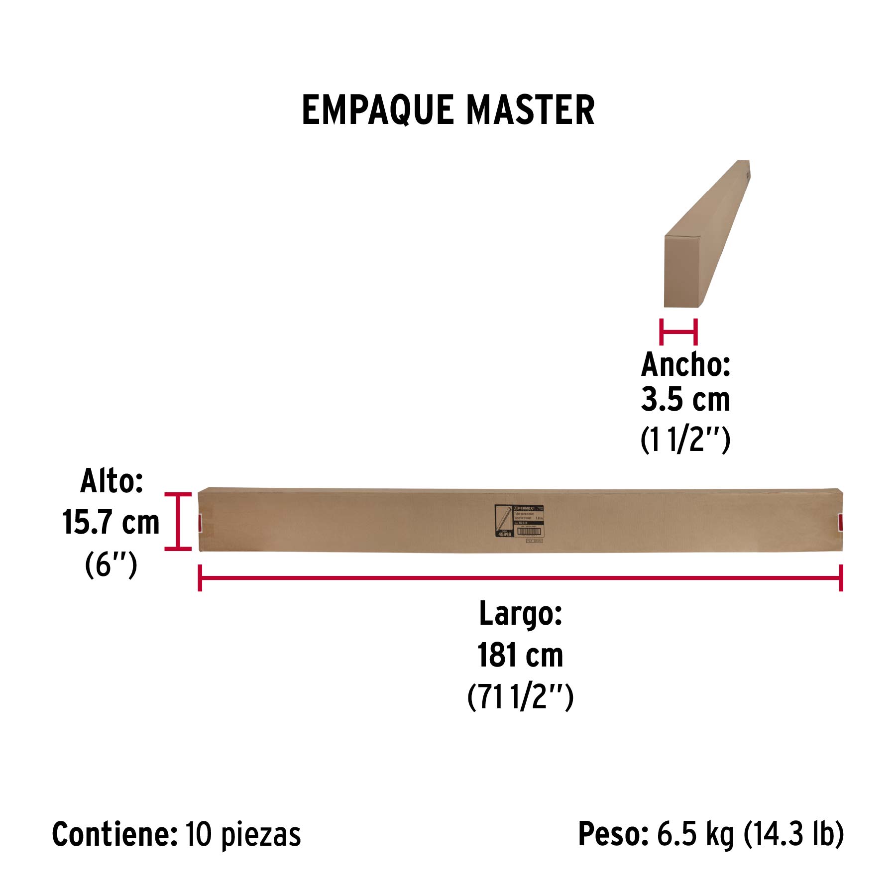 Tubo ovalado de 1.8 m en acero cromado para closet, Hermex