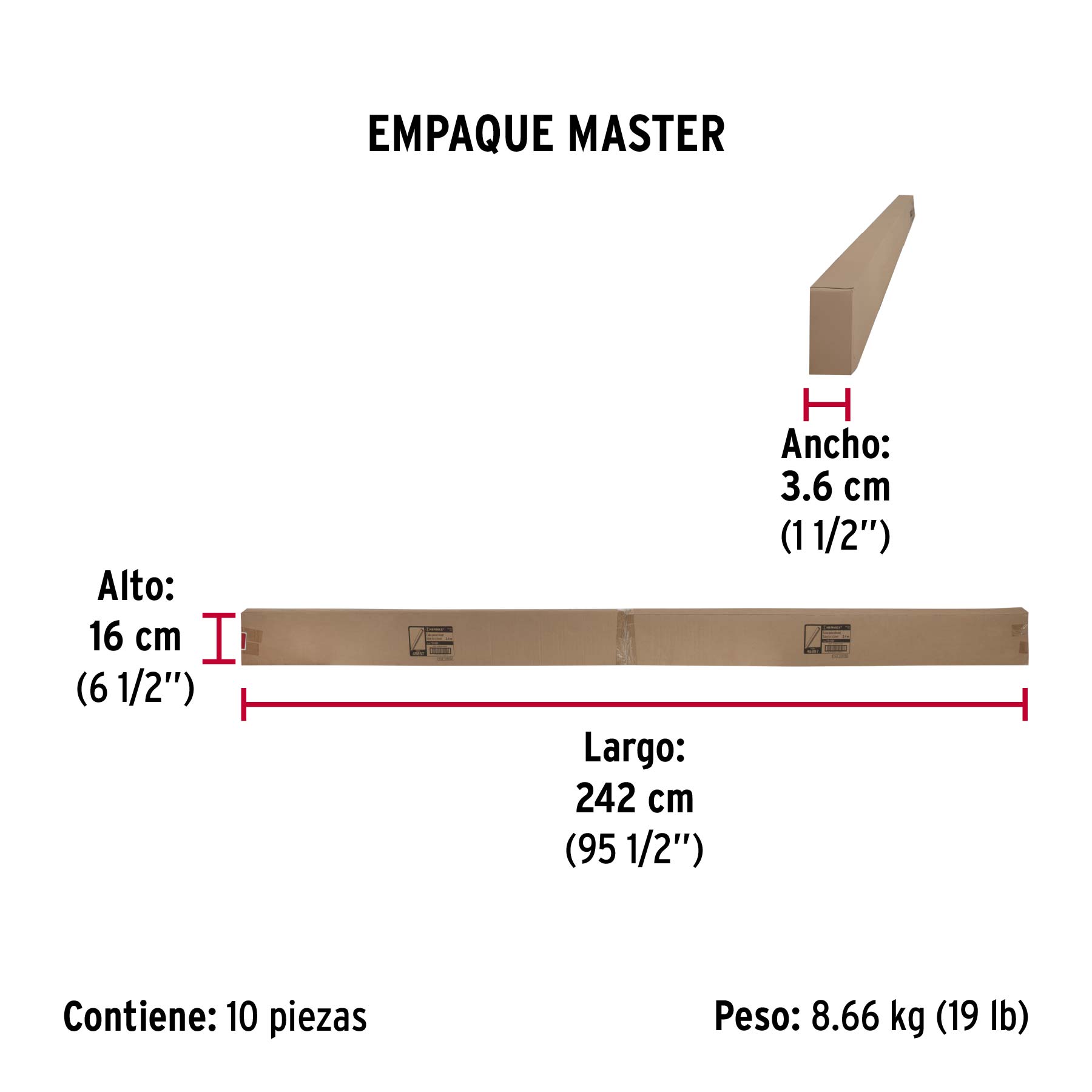 Tubo ovalado de 2.4 m en acero cromado para closet, Hermex