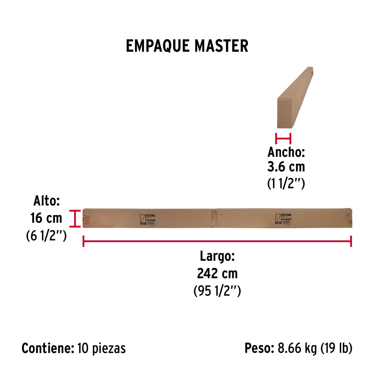 Tubo ovalado de 2.4 m en acero cromado para closet, Hermex