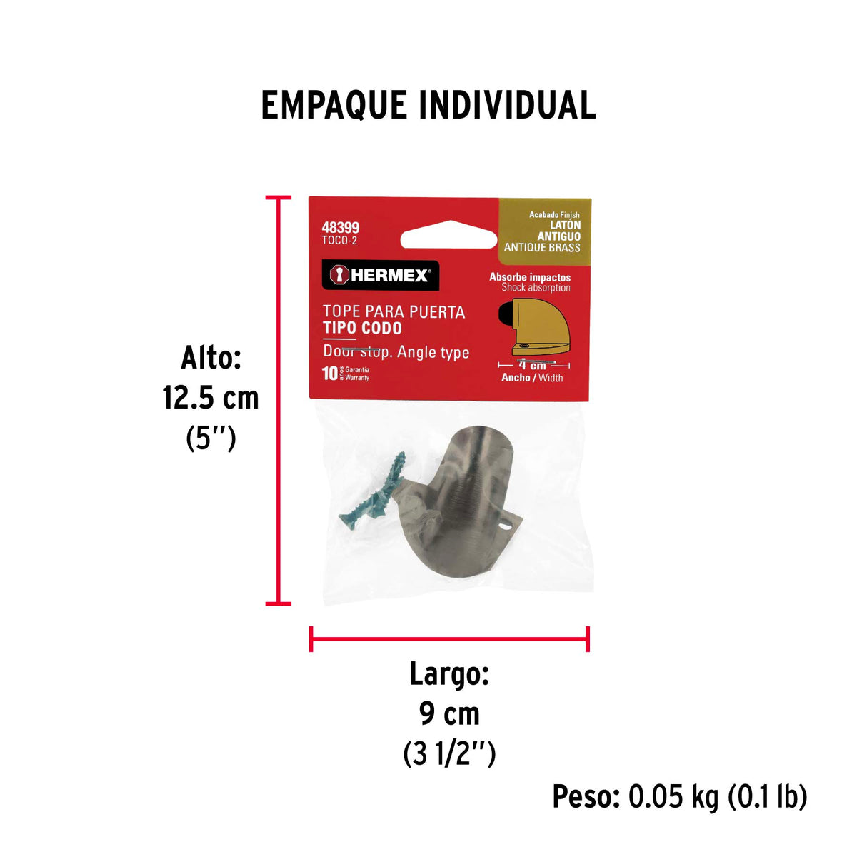 Tope tipo codo para puerta,latón antiguo, Hermex