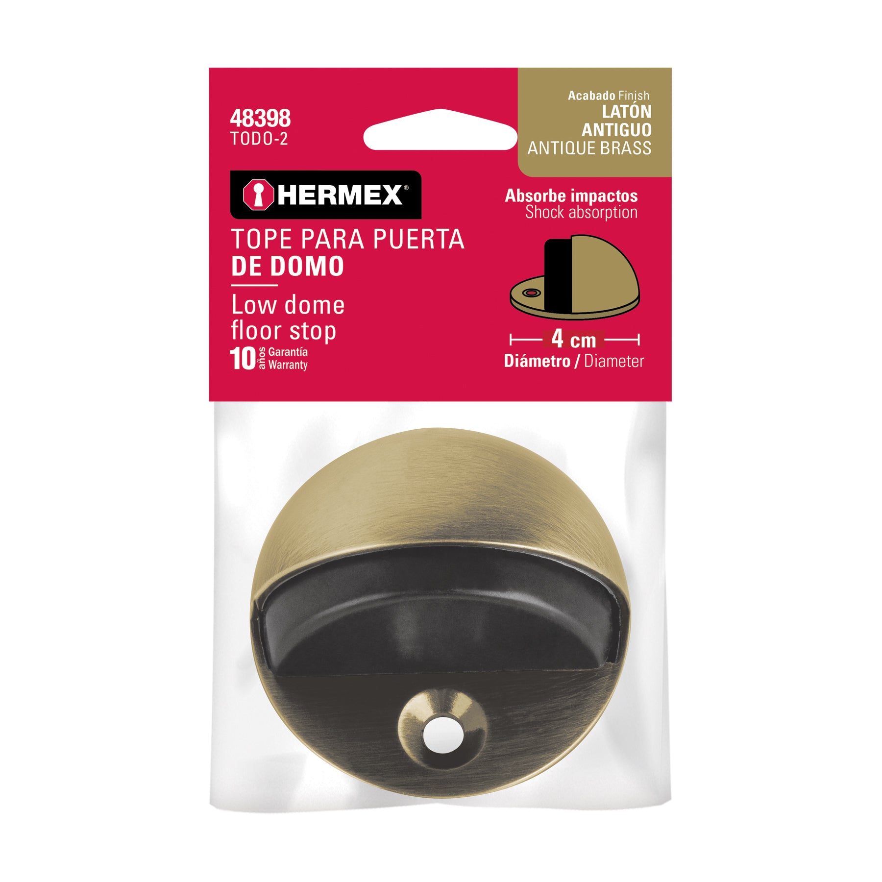 Tope tipo domo para puerta,latón antiguo, Hermex