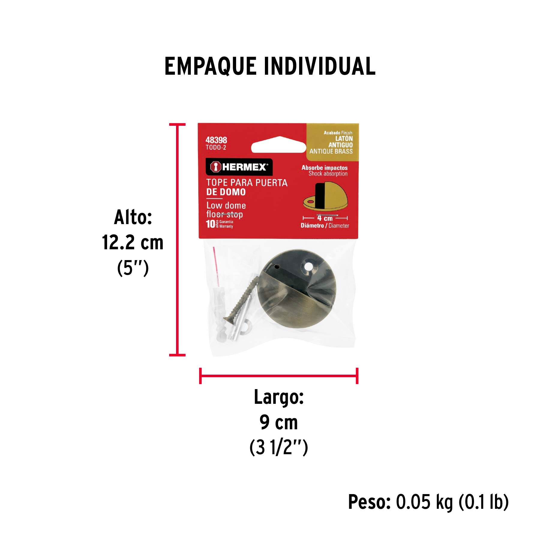 Tope tipo domo para puerta,latón antiguo, Hermex