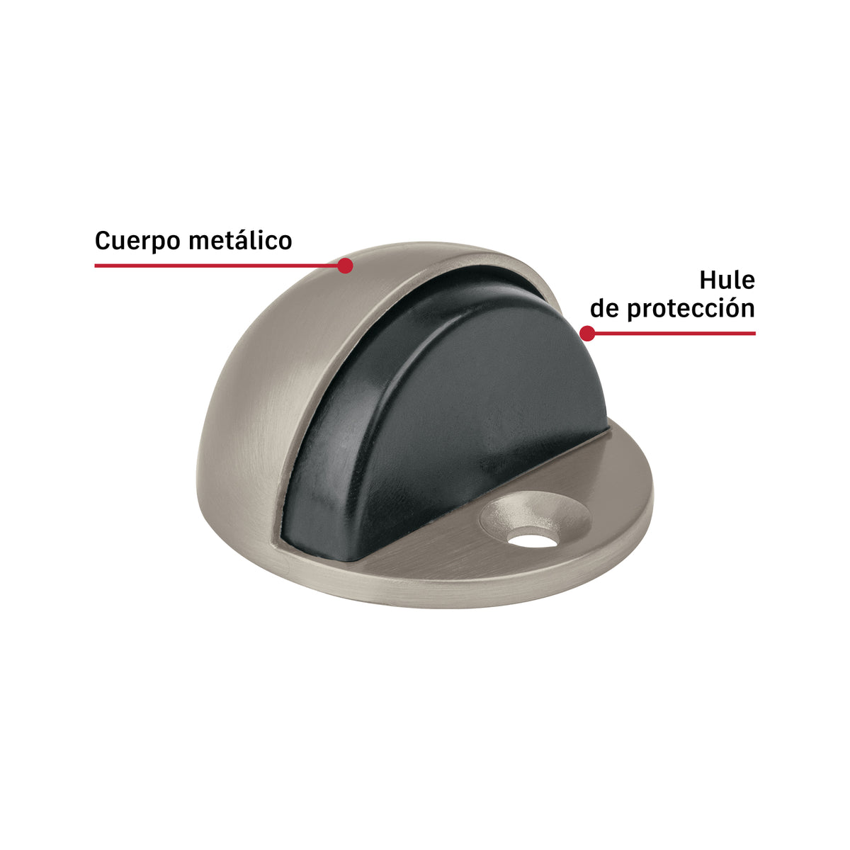 Tope tipo media luna para puerta, níquel satín, HERMEX