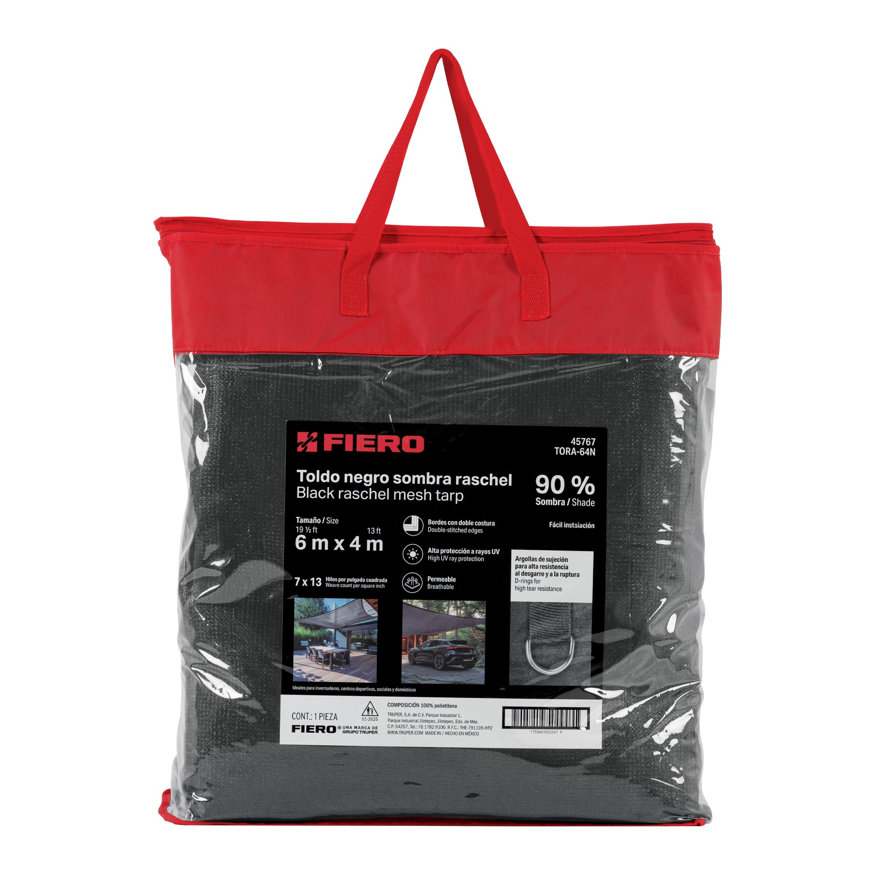 Toldo raschel negro de 6 m, 90% sombra, ancho 4 m, FIERO