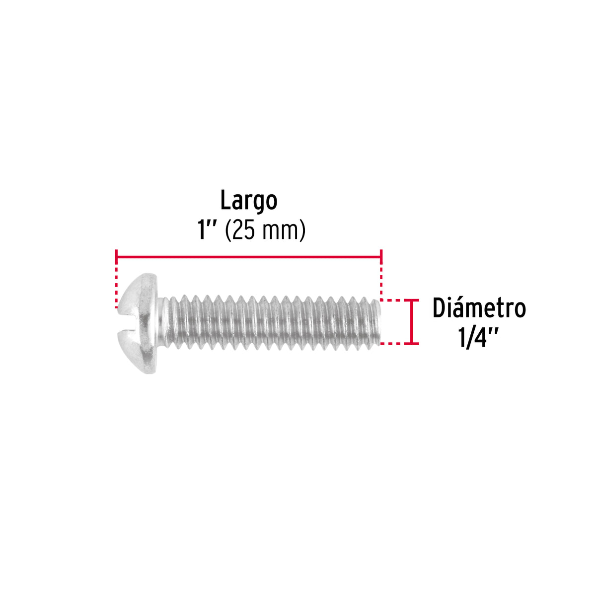 Tornillo acero galvanizado tipo estufa 1/4x1", 100 pzas