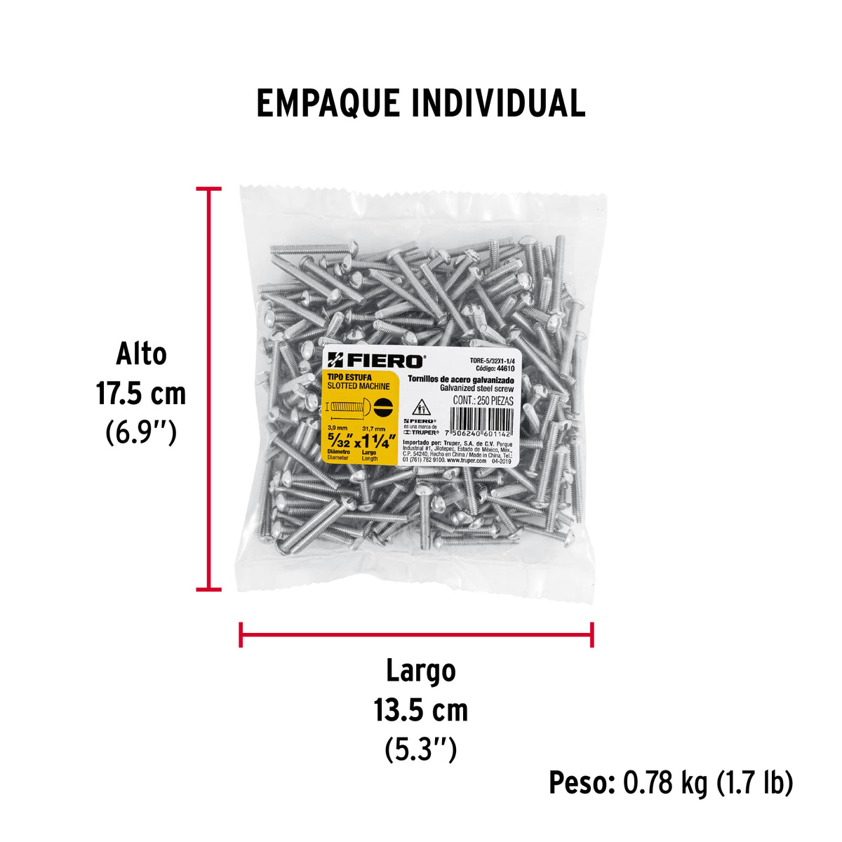 Tornillo acero galvanizado tipo estufa 3/16x1 1/2",150 pzas
