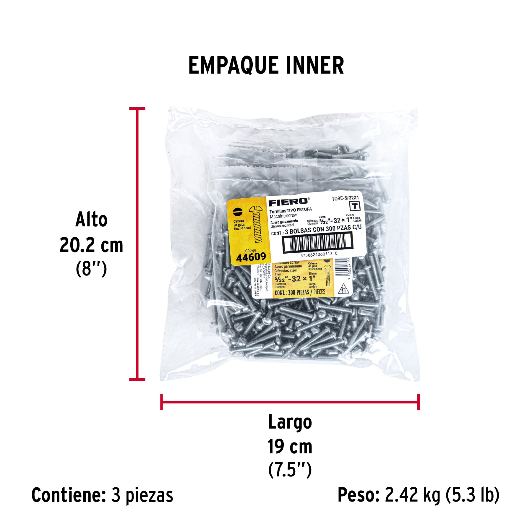 Tornillo acero galvanizado tipo estufa 5/32x1", 300 pzas