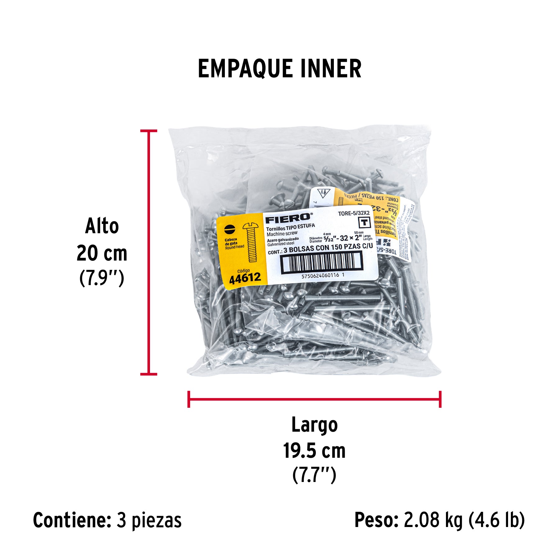 Tornillo acero galvanizado tipo estufa 5/32x2", 150 pzas