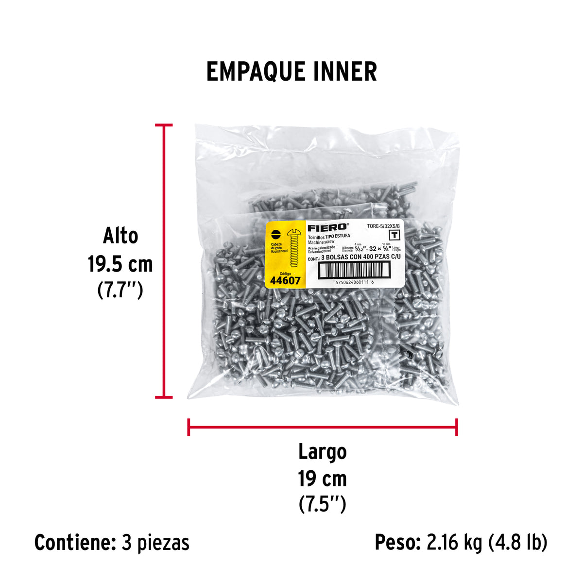 Tornillo acero galvanizado tipo estufa 5/32x5/8", 400 pzas