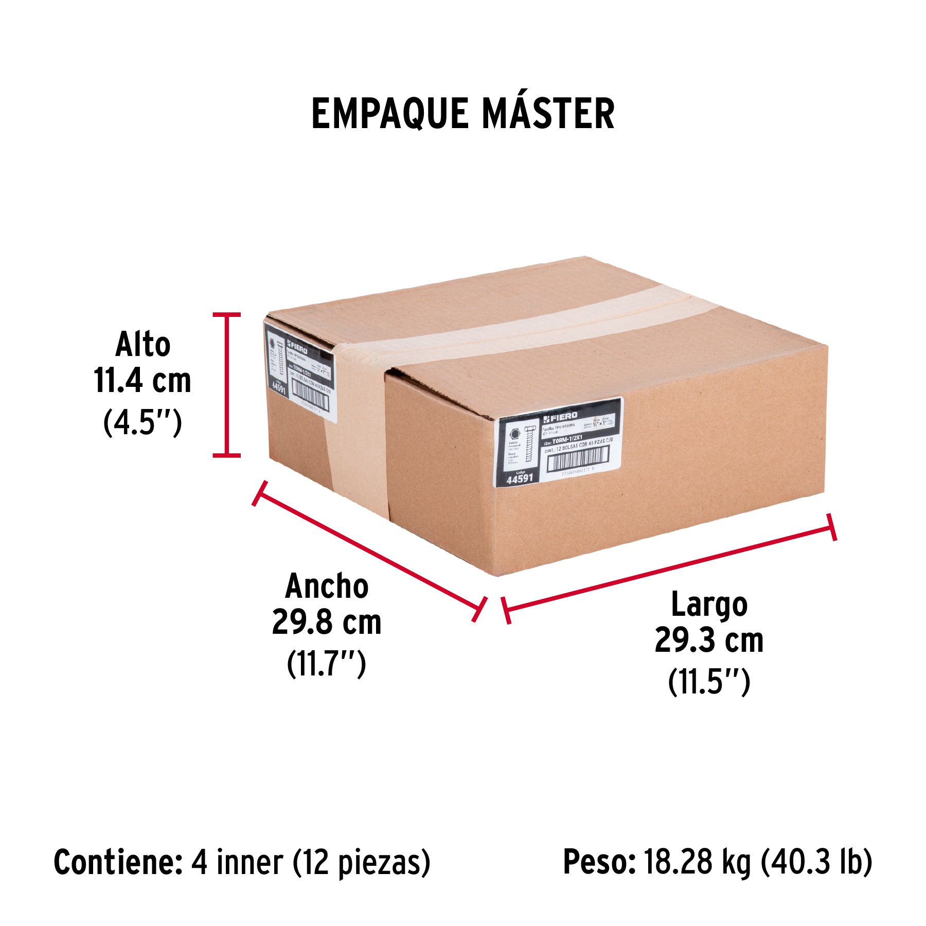 Tornillo acero galvanizado tipo máquina 1/2x1", 40 pzas