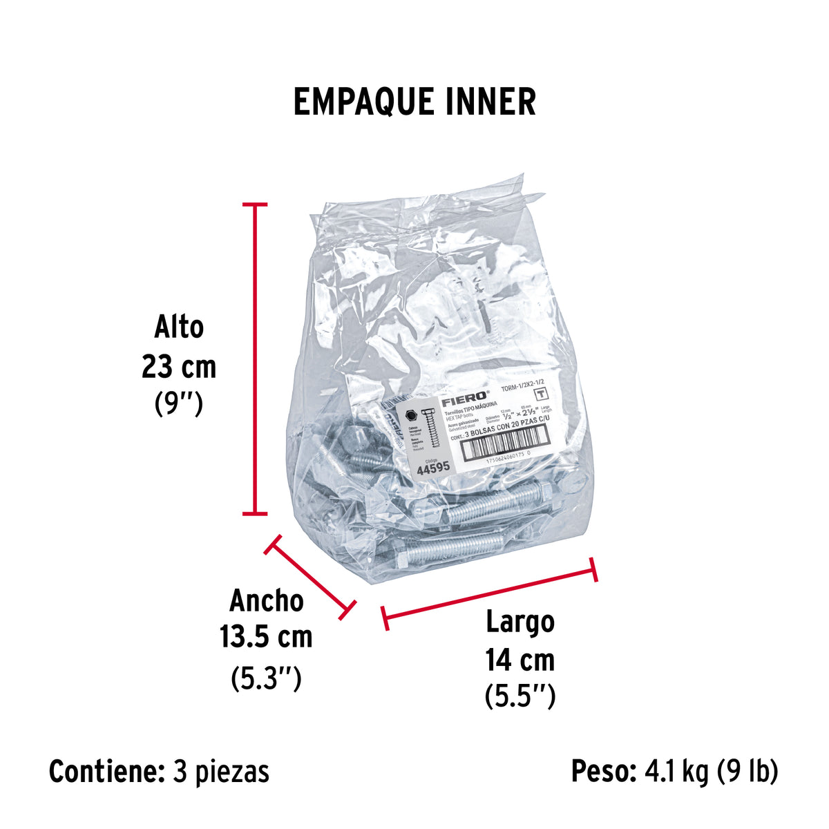 Tornillo acero galvanizado tipo máquina 1/2x2 1/2",20 pzas