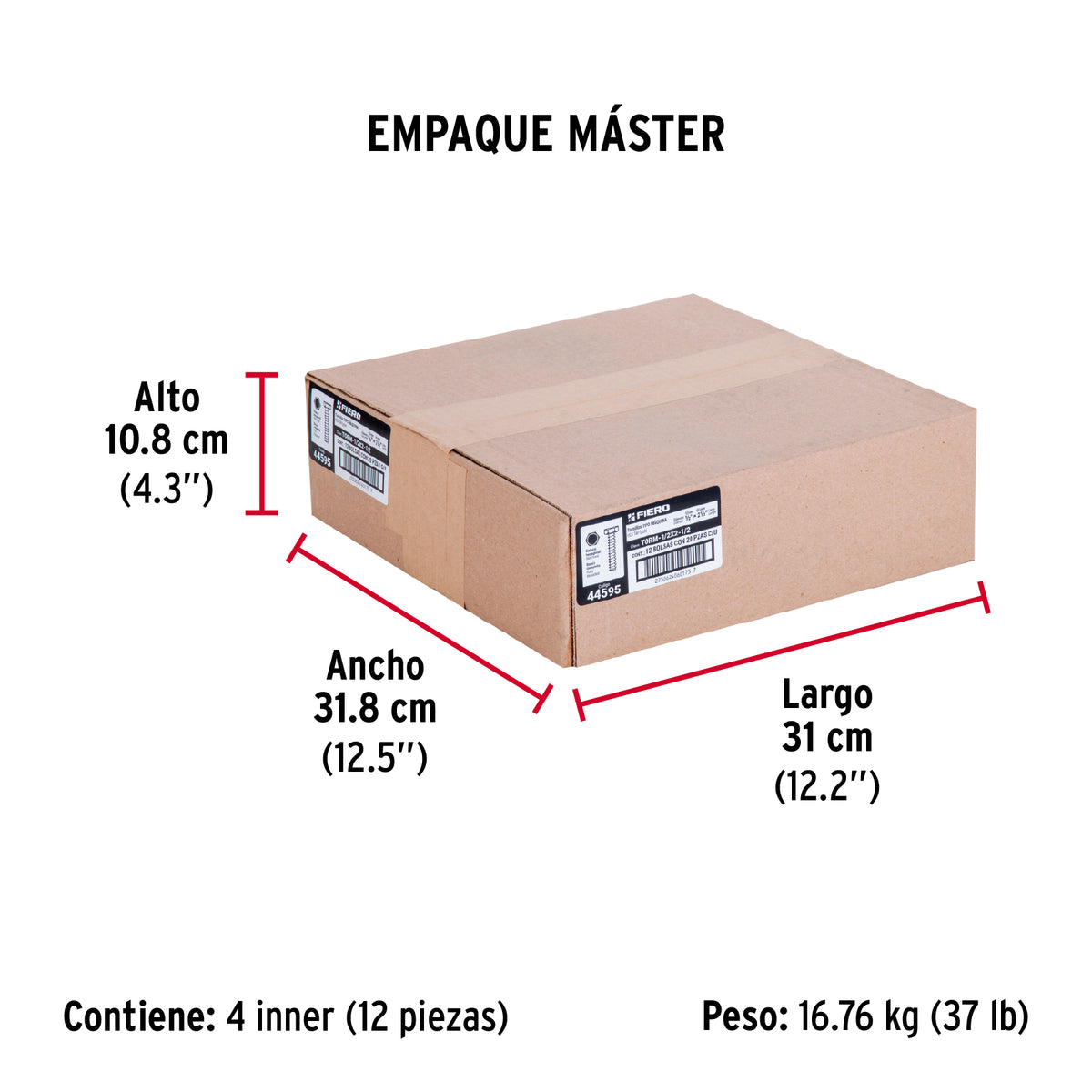 Tornillo acero galvanizado tipo máquina 1/2x2 1/2",20 pzas