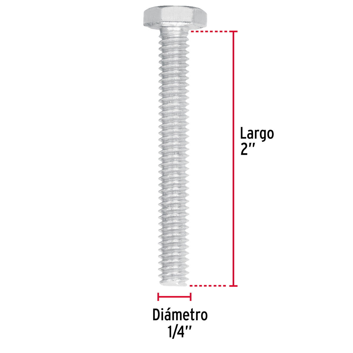 Tornillo acero galvanizado tipo máquina 1/4x2", 60 pzas