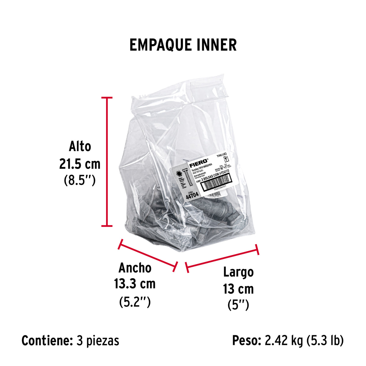 Tornillo acero galvanizado tipo máquina, 3/4X3", 4 pzas
