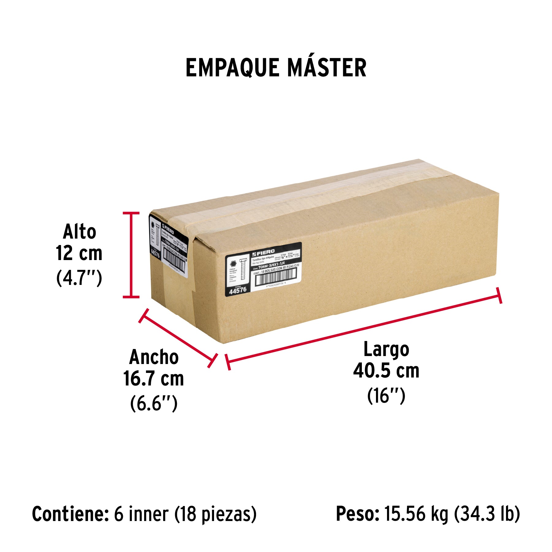 Tornillo acero galvanizado tipo máquina 3/8x1 1/4", 40 pzas