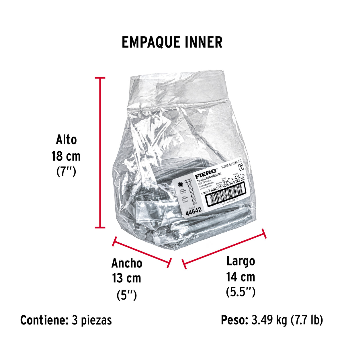 Tornillo acero galvanizado tipo máquina, 5/16X4-1/2", 30pzas