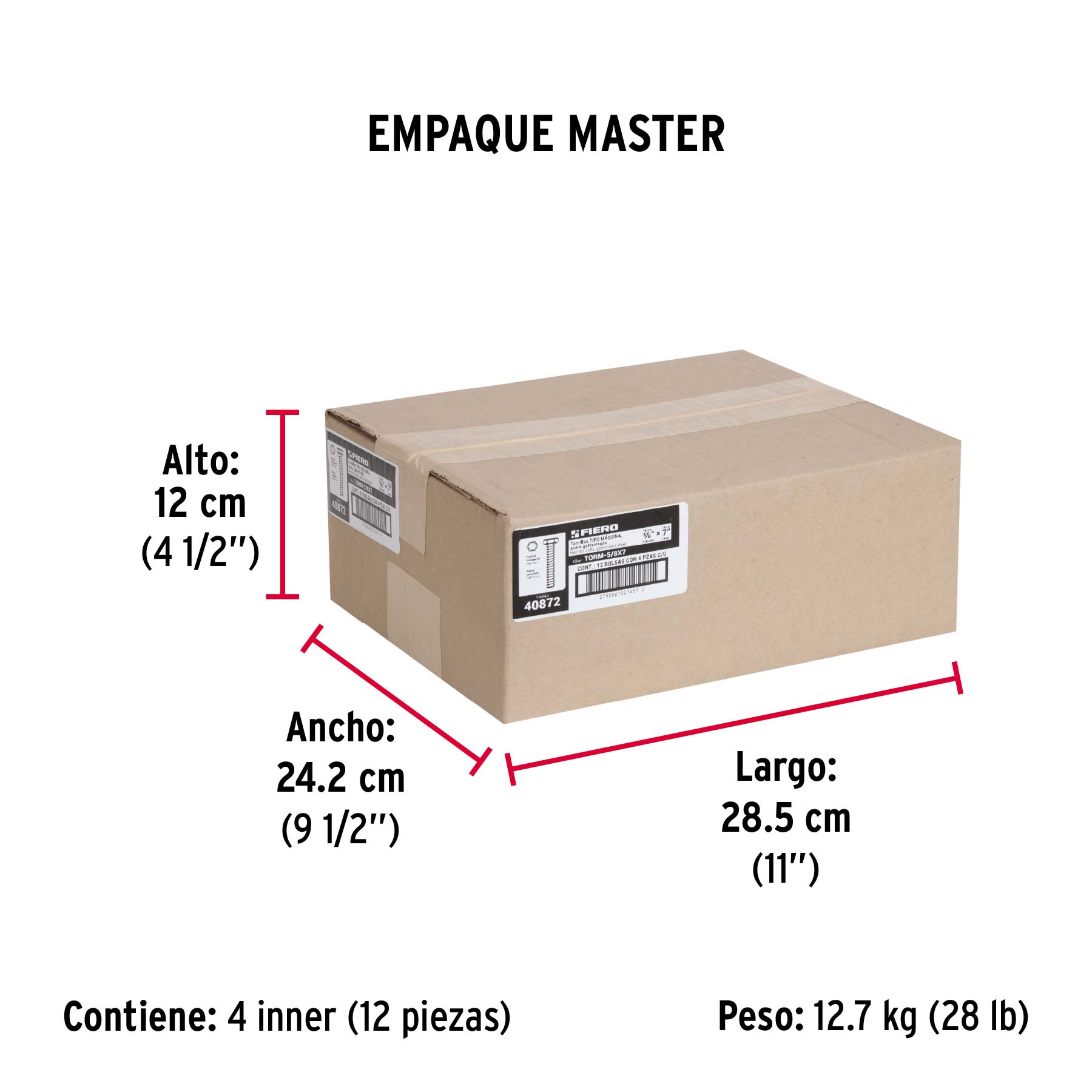 Bolsa con 4 tornillos 5/8' x 7' tipo máquina, FIERO