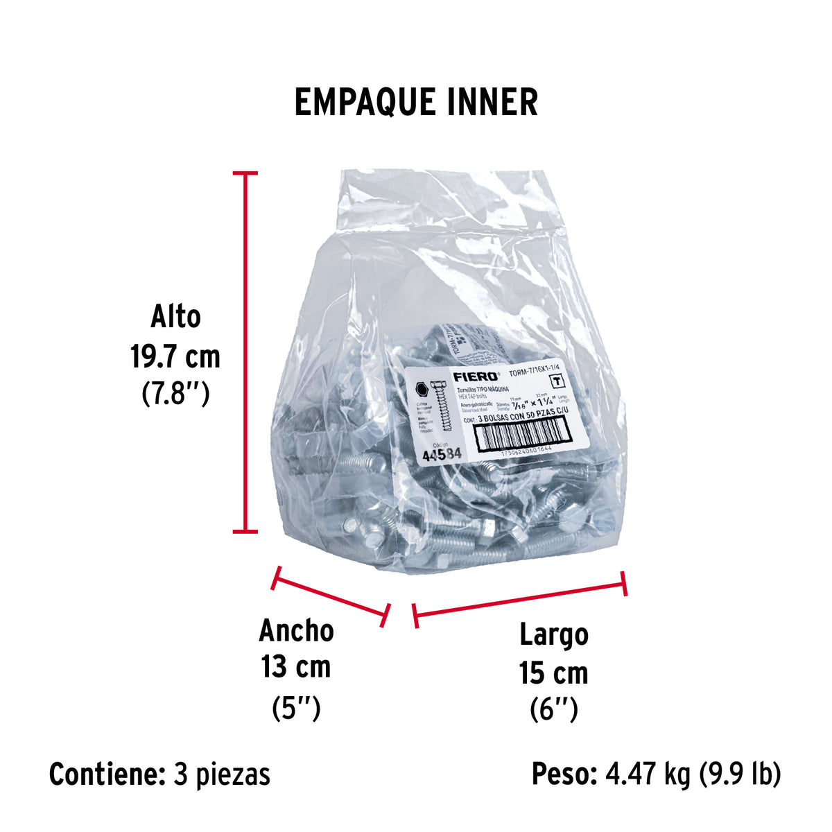 Tornillo acero galvanizado tipo máquina 7/16x1 1/4",50 pzas