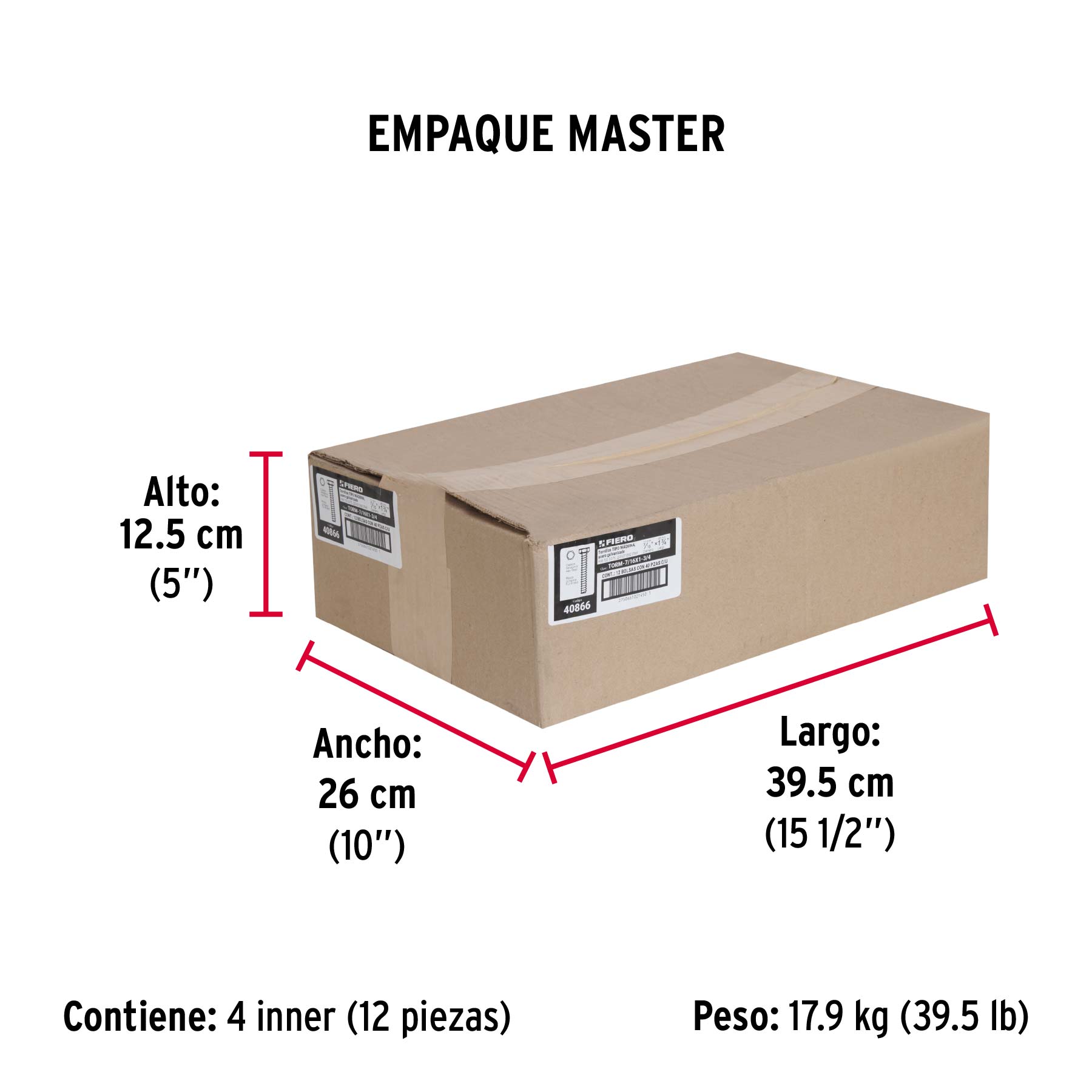 Bolsa con 40 tornillos 7/16' x 1-3/4' tipo máquina, FIERO