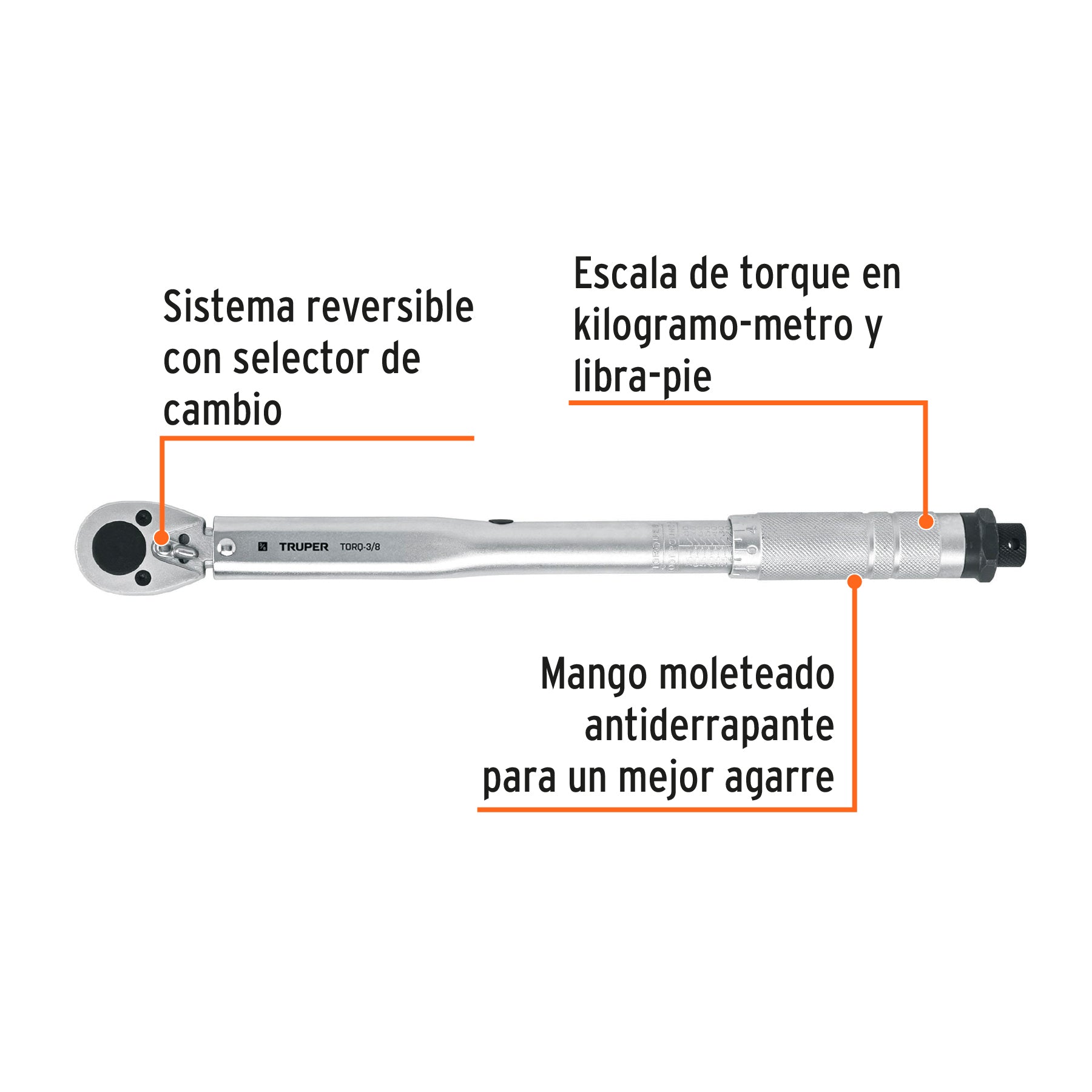 Torquímetro de trueno, dos lecturas, para dados cuadro 3/8"