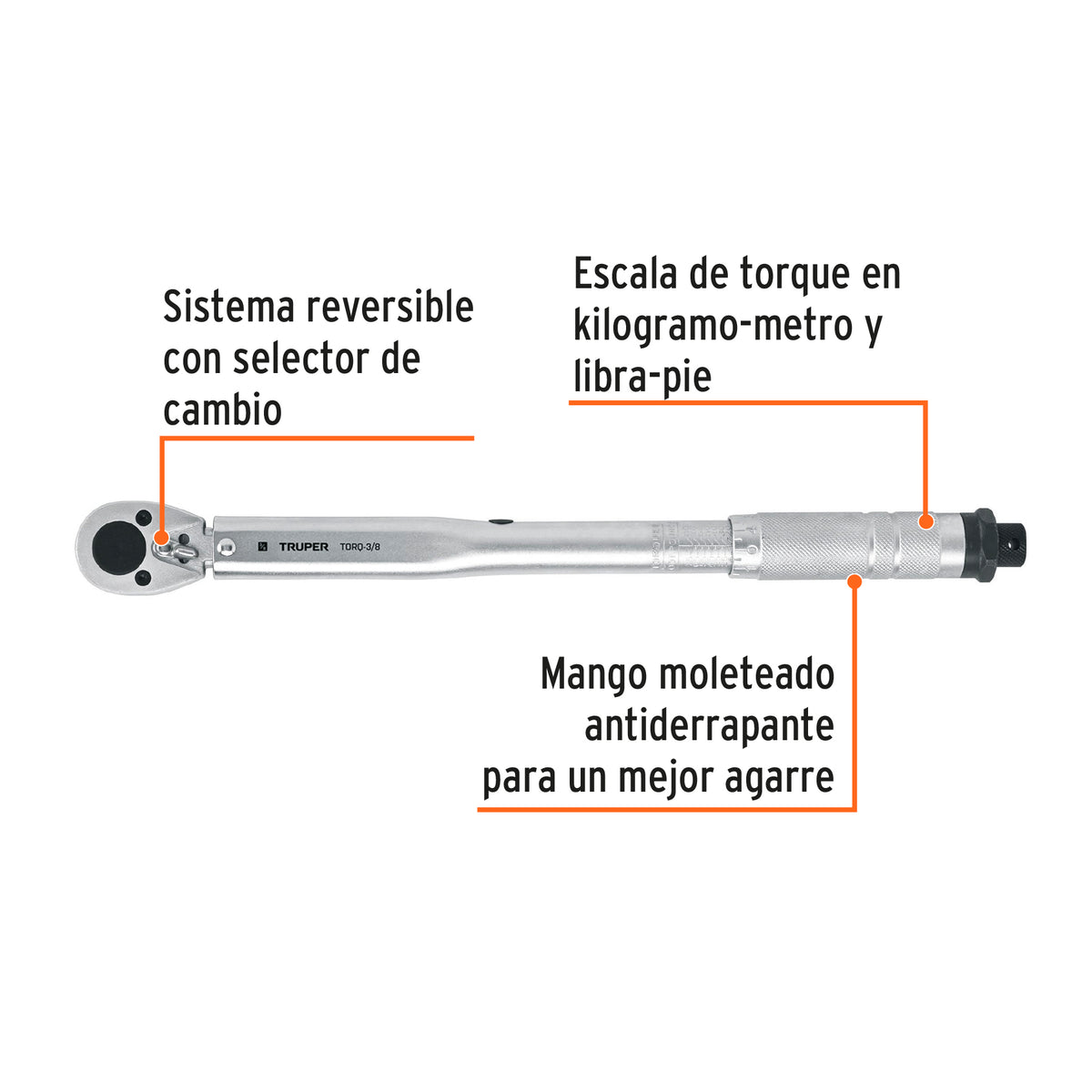 Torquímetro de trueno, dos lecturas, para dados cuadro 3/8"