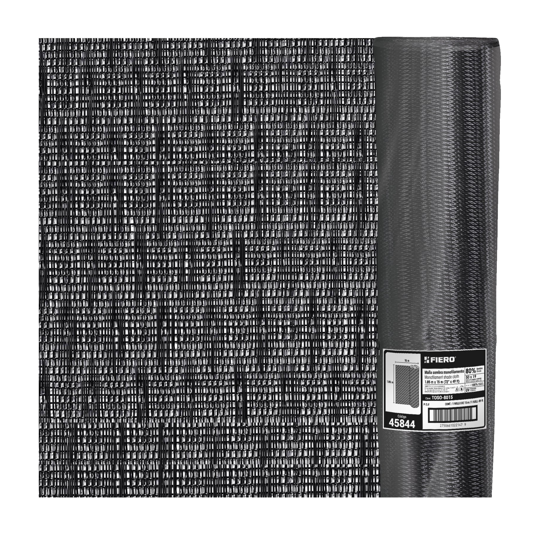 Rollo de malla sombra monofilamento 80%, 15m x 1.85m, negro