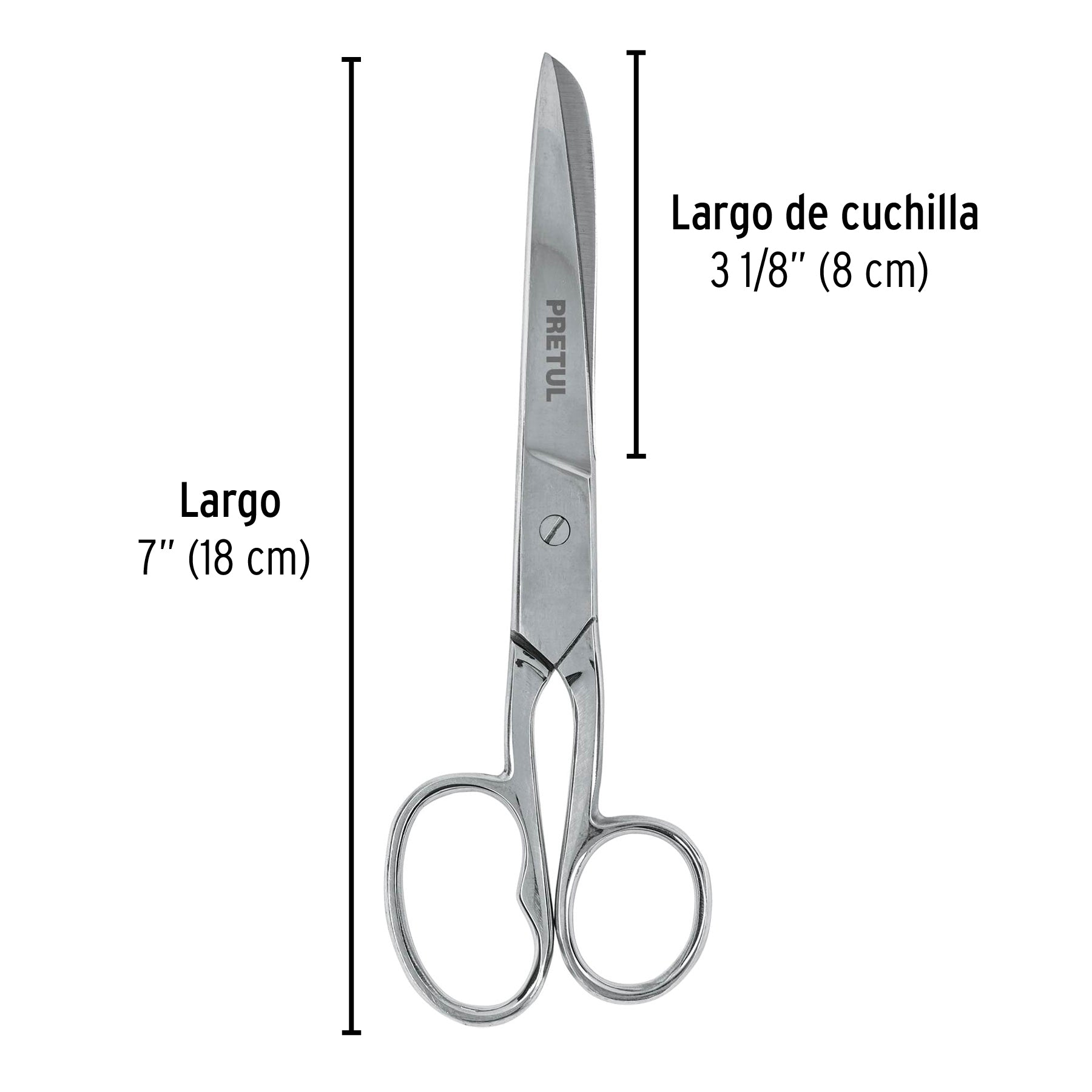 Tijera para costura, ojo grande, 7", pretul