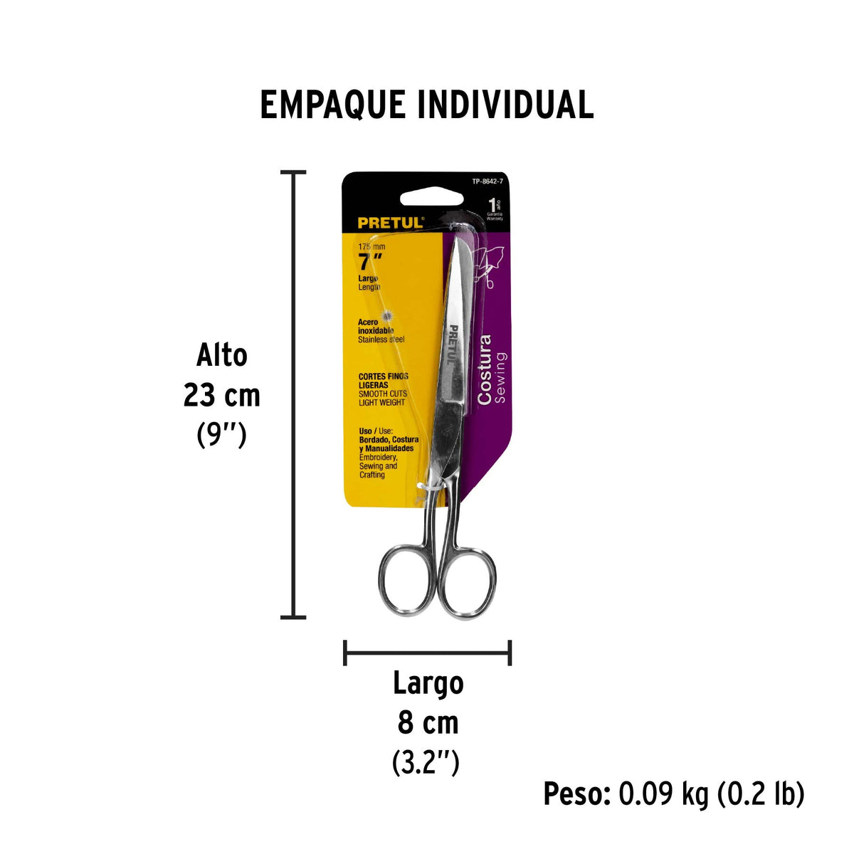Tijera para costura y oficina 7", Pretul