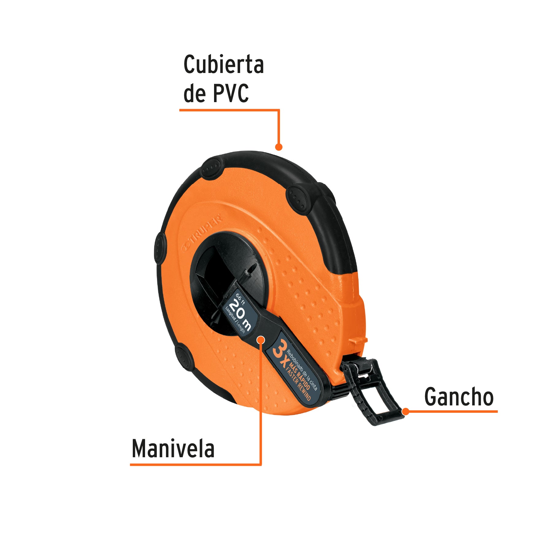 Cinta larga, carcasa plástica, 20 m, metálica