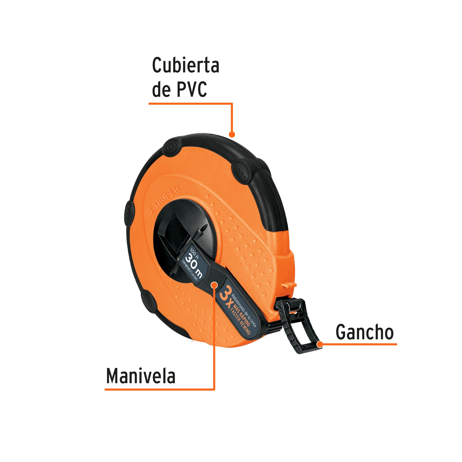 Cinta larga, carcasa plástica, 30 m, metálica