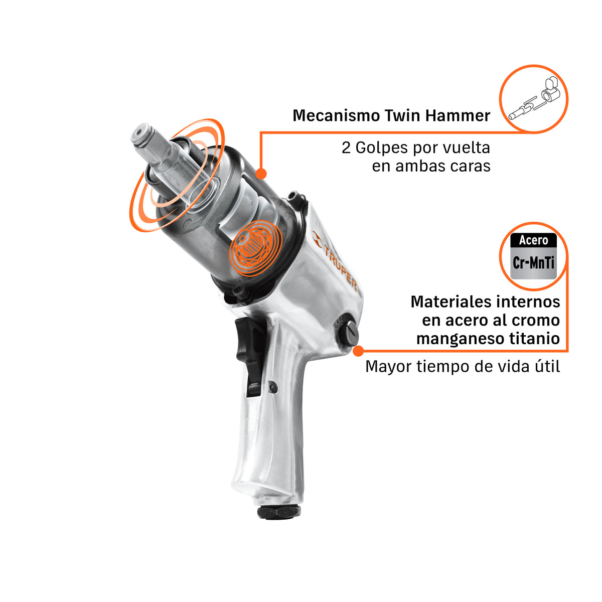 Llave neumática, industrial, 1/2", kit
