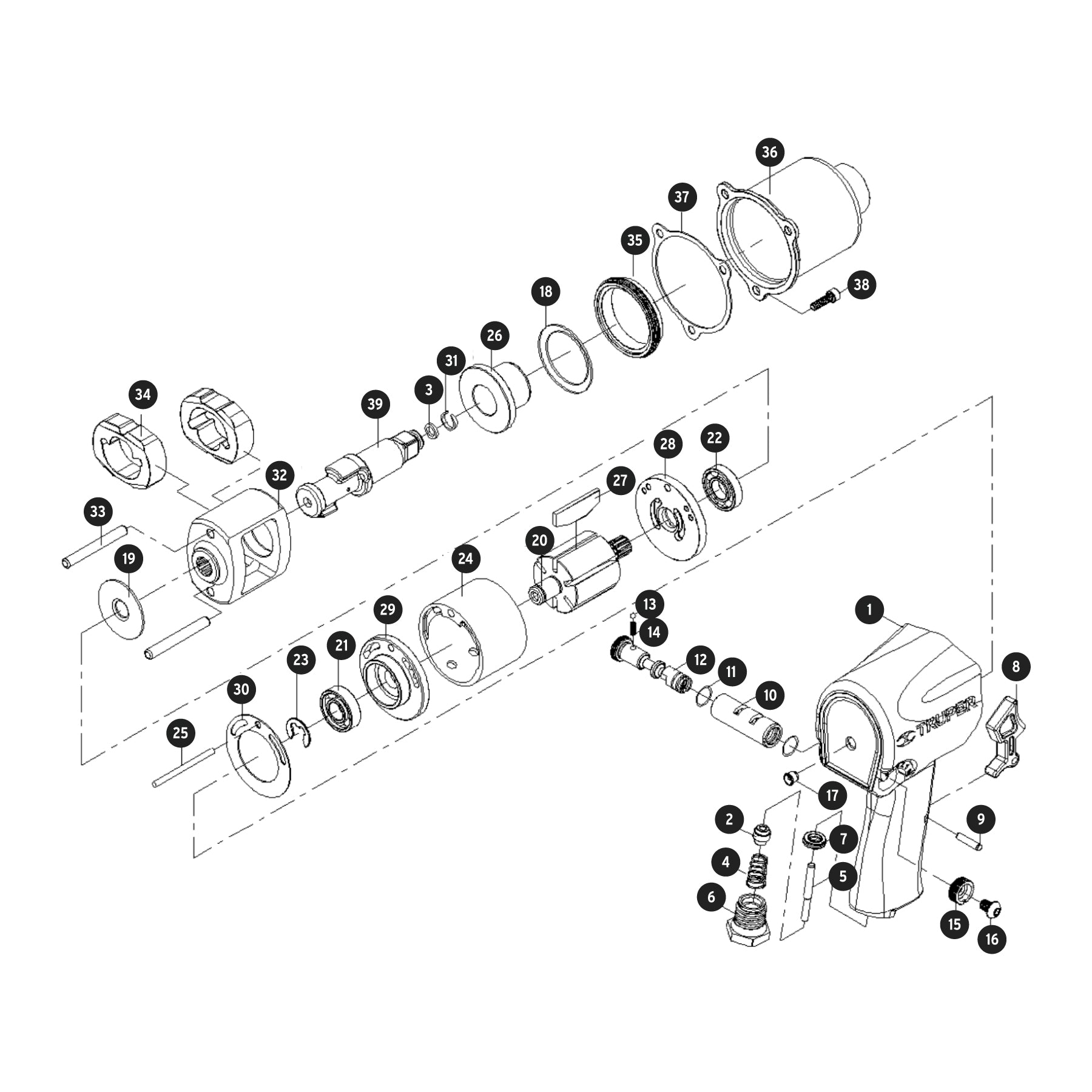 Llave neumática de impacto, industrial, 1/2"