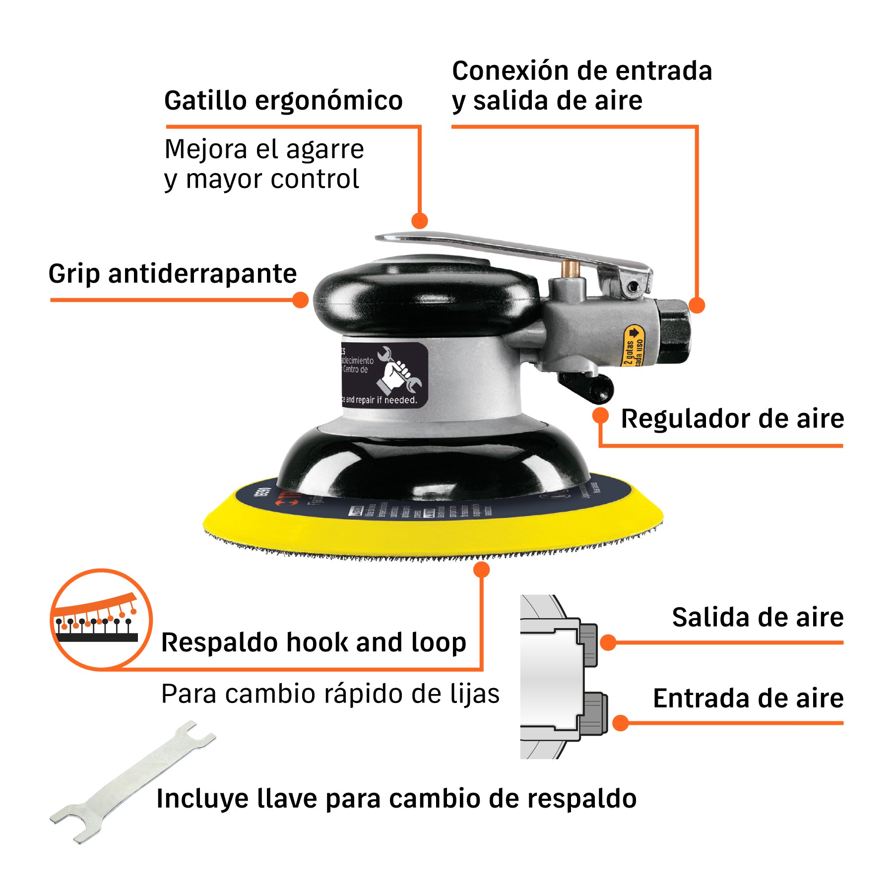 Lijadora orbital neumática industrial 6'
