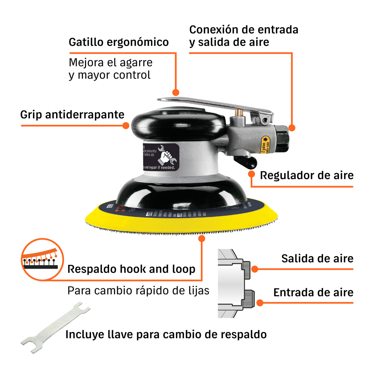 Lijadora orbital neumática industrial 6'