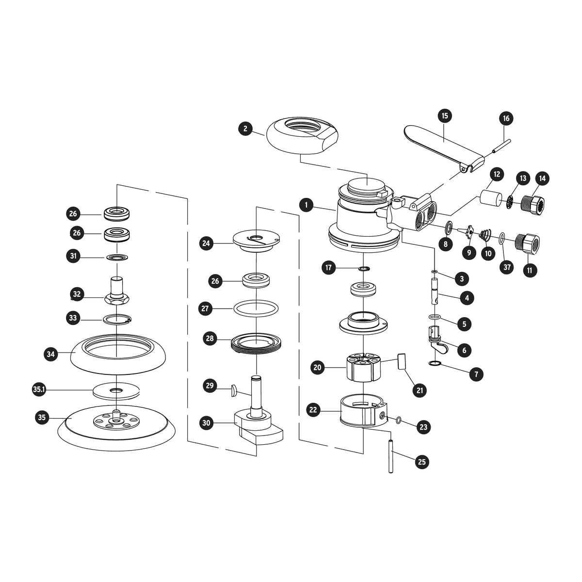 Lijadora orbital neumática industrial 6'