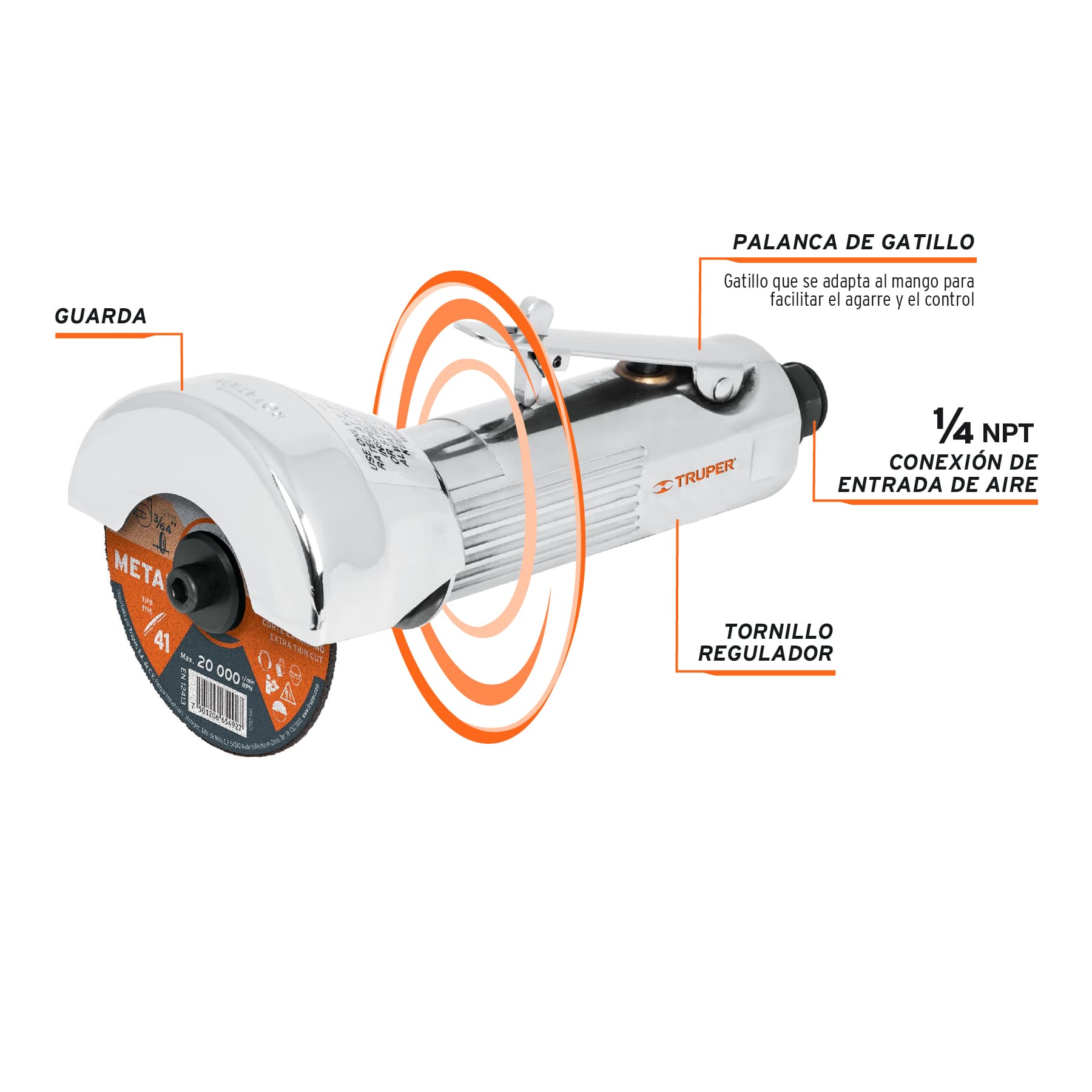 Esmeril recto, neumático para corte de 3"